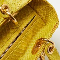 Pre Owned Dior Yellow Cannage Python Leather Medium Lady Dior Tote
