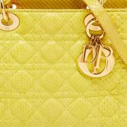 Pre Owned Dior Yellow Cannage Python Leather Medium Lady Dior Tote