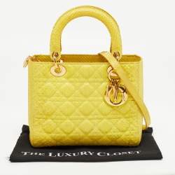 Pre Owned Dior Yellow Cannage Python Leather Medium Lady Dior Tote