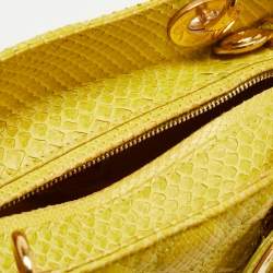 Pre Owned Dior Yellow Cannage Python Leather Medium Lady Dior Tote