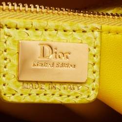 Pre Owned Dior Yellow Cannage Python Leather Medium Lady Dior Tote