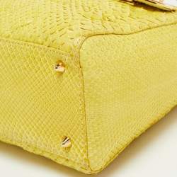 Pre Owned Dior Yellow Cannage Python Leather Medium Lady Dior Tote