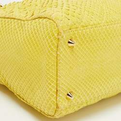 Pre Owned Dior Yellow Cannage Python Leather Medium Lady Dior Tote