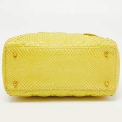 Pre Owned Dior Yellow Cannage Python Leather Medium Lady Dior Tote