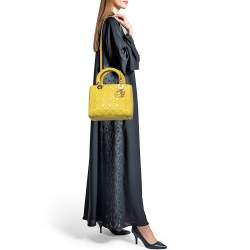 Pre Owned Dior Yellow Cannage Python Leather Medium Lady Dior Tote