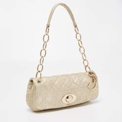 Pre Owned Dior Gold Cannage Quilted Leather Rendezvous Shoulder Bag