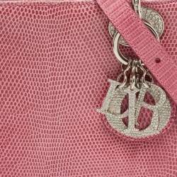 Pre Owned Dior Pink Lizard Mini Crystals Embellished Lady Dior Tote