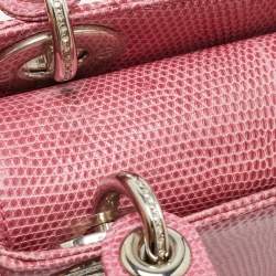 Pre Owned Dior Pink Lizard Mini Crystals Embellished Lady Dior Tote