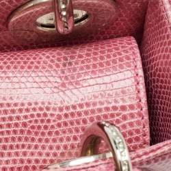 Pre Owned Dior Pink Lizard Mini Crystals Embellished Lady Dior Tote