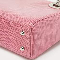 Pre Owned Dior Pink Lizard Mini Crystals Embellished Lady Dior Tote
