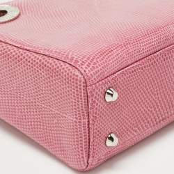 Pre Owned Dior Pink Lizard Mini Crystals Embellished Lady Dior Tote