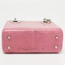 Pre Owned Dior Pink Lizard Mini Crystals Embellished Lady Dior Tote