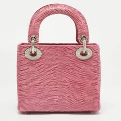 Pre Owned Dior Pink Lizard Mini Crystals Embellished Lady Dior Tote