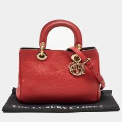 Pre Owned Dior Red Grained Leather Mini Diorissimo Tote