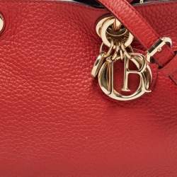 Pre Owned Dior Red Grained Leather Mini Diorissimo Tote