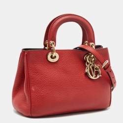 Pre Owned Dior Red Grained Leather Mini Diorissimo Tote