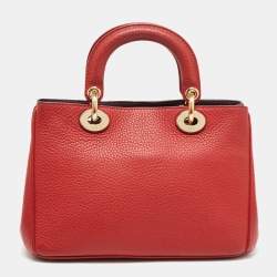 Pre Owned Dior Red Grained Leather Mini Diorissimo Tote