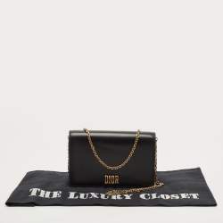 Pre Owned Dior Black Leather D-Fence Croisiere Wallet on Chain