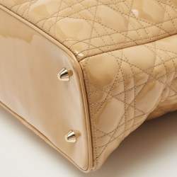 Pre Owned Dior Cream Cannage Patent Leather XL Lady Dior Tote