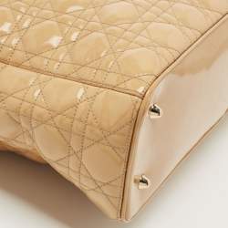 Pre Owned Dior Cream Cannage Patent Leather XL Lady Dior Tote