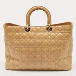 Pre Owned Dior Cream Cannage Patent Leather XL Lady Dior Tote