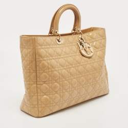 Pre Owned Dior Cream Cannage Patent Leather XL Lady Dior Tote