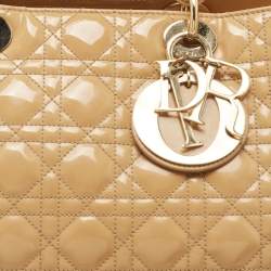 Pre Owned Dior Cream Cannage Patent Leather XL Lady Dior Tote