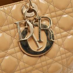 Pre Owned Dior Cream Cannage Patent Leather XL Lady Dior Tote