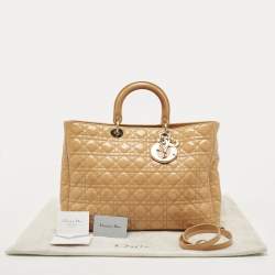 Pre Owned Dior Cream Cannage Patent Leather XL Lady Dior Tote