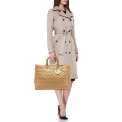 Pre Owned Dior Cream Cannage Patent Leather XL Lady Dior Tote