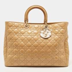 Pre Owned Dior Cream Cannage Patent Leather XL Lady Dior Tote