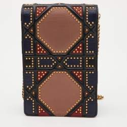 Pre Owned Dior Multicolor Leather Studded Diorama Vertical Chain Clutch