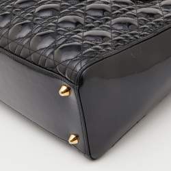 Pre Owned Dior Black Cannage Patent Leather Large Lady Dior Tote