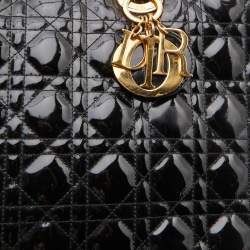 Pre Owned Dior Black Cannage Patent Leather Large Lady Dior Tote