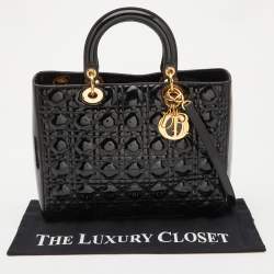Pre Owned Dior Black Cannage Patent Leather Large Lady Dior Tote
