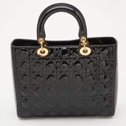 Pre Owned Dior Black Cannage Patent Leather Large Lady Dior Tote