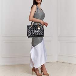 Pre Owned Dior Black Cannage Patent Leather Large Lady Dior Tote
