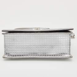 Dior Silver Microcannage Patent Leather Medium Diorama Shoulder Bag