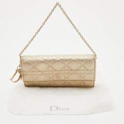 Dior Gold Shimmering Cannage Leather Lady Dior Wallet On Chain