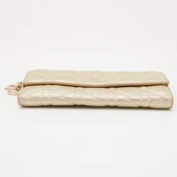 Dior Gold Shimmering Cannage Leather Lady Dior Wallet On Chain
