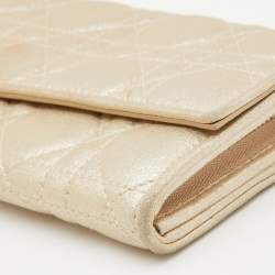 Dior Gold Shimmering Cannage Leather Lady Dior Wallet On Chain