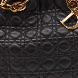 Pre Owned Dior Black Cannage Leather Large Soft Lady Dior Tote