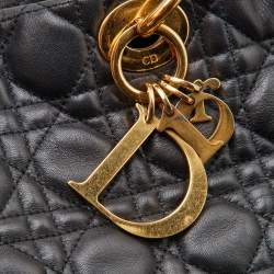 Pre Owned Dior Black Cannage Leather Large Soft Lady Dior Tote