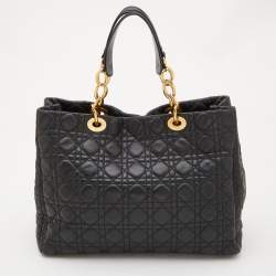 Pre Owned Dior Black Cannage Leather Large Soft Lady Dior Tote