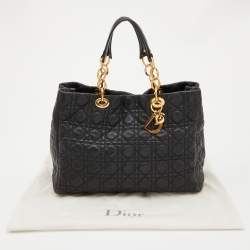 Pre Owned Dior Black Cannage Leather Large Soft Lady Dior Tote