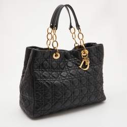Pre Owned Dior Black Cannage Leather Large Soft Lady Dior Tote