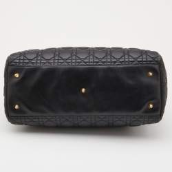 Pre Owned Dior Black Cannage Leather Large Soft Lady Dior Tote