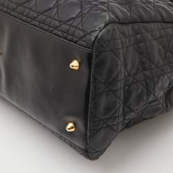 Pre Owned Dior Black Cannage Leather Large Soft Lady Dior Tote