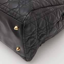 Pre Owned Dior Black Cannage Leather Large Soft Lady Dior Tote
