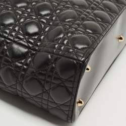 Pre Owned Dior Black Cannage Leather Extra Large Lady Dior Tote